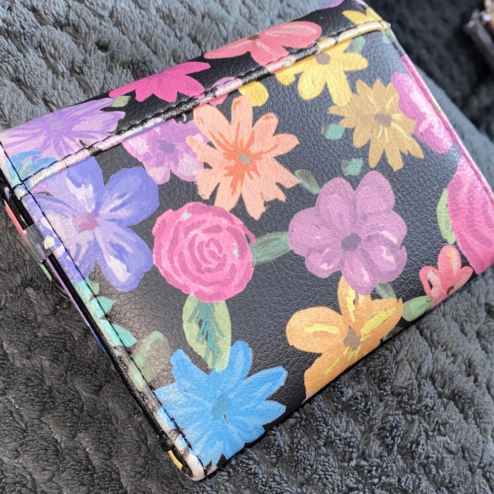 Betsey Johnson Floral Heart Wallet - Black, Pink, Blue - Picture 2 of 6